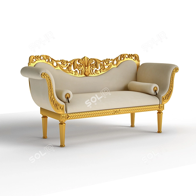 Exquisite Wooden Carved Sofa 3D model image 2