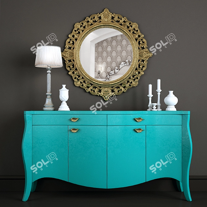 Elegance Reflected: Mirror, Candle, Candle Holder & Vases 3D model image 1