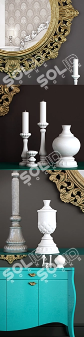 Elegance Reflected: Mirror, Candle, Candle Holder & Vases 3D model image 2