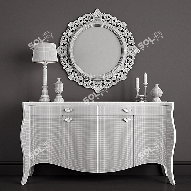 Elegance Reflected: Mirror, Candle, Candle Holder & Vases 3D model image 3