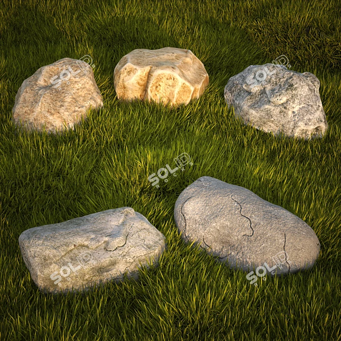 Natural Stones & Grass Set 3D model image 2