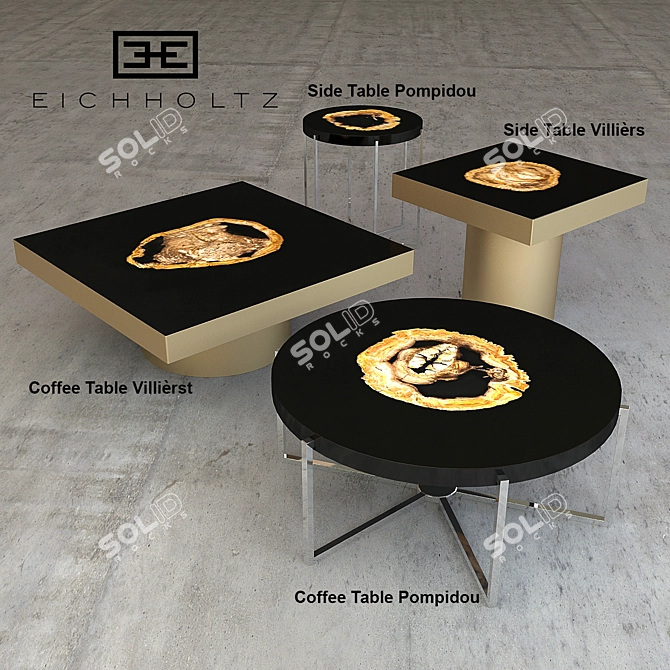 Golden Petrified Wood Side Table 3D model image 1