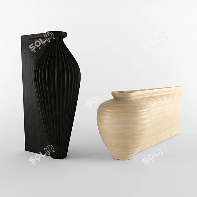 Elegant Wood Vases by The Wish List 3D model image 1