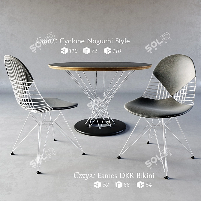 Cyclone Noguchi & Eames DKR Bikini Dining Set 3D model image 1