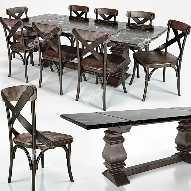 Versatile Table and Chairs Set 3D model image 1