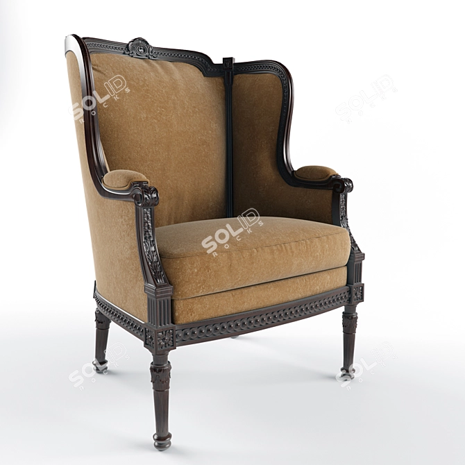 Title: Classic Woodcarved Armchair 3D model image 1