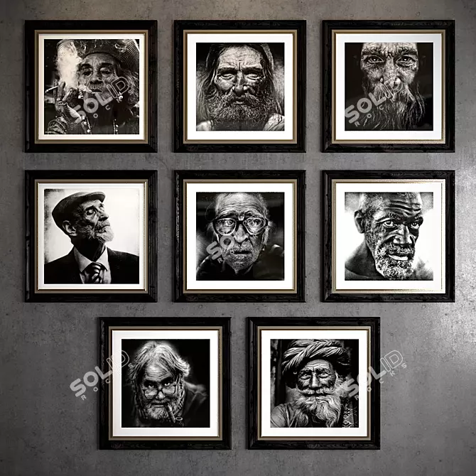 Elderly Portraits in Wooden Frame 3D model image 2