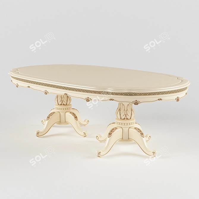 Elegant Blanc Oval Dining Table 3D model image 2