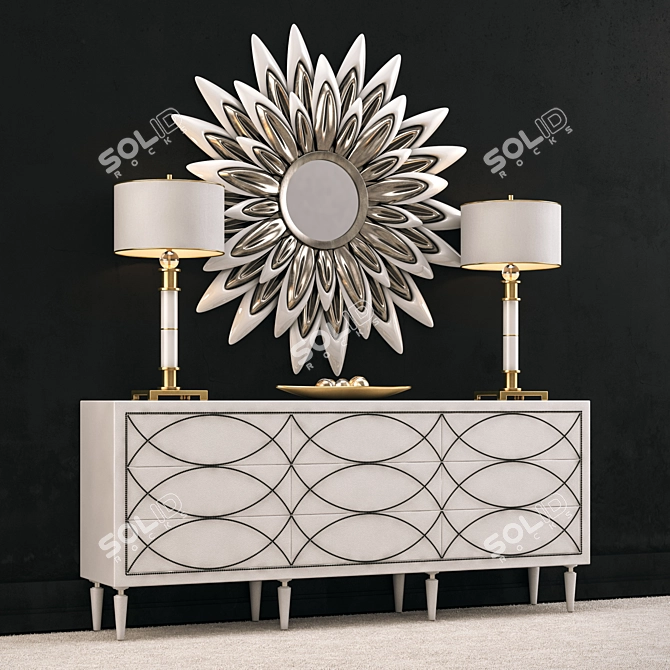 White Console Set: Lamps & Mirror 3D model image 1