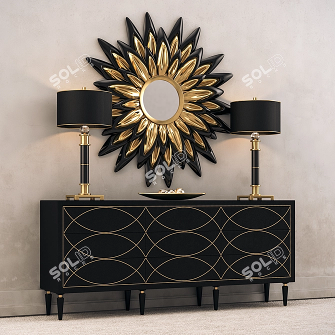 Sleek Black Console with Lighted Mirror 3D model image 1