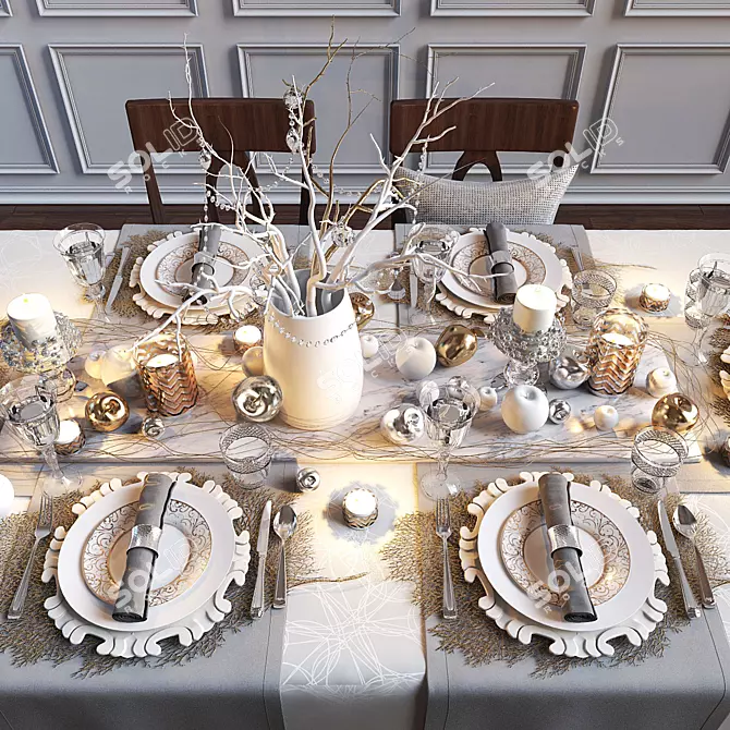 Festive Apple Table Setting 3D model image 1