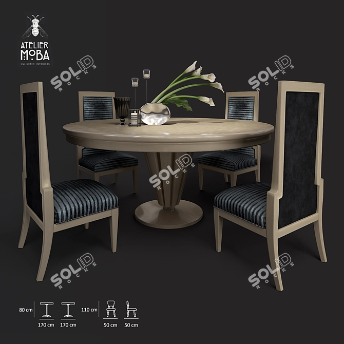 Elegant Atelier Mo.Ba Dining Set 3D model image 1