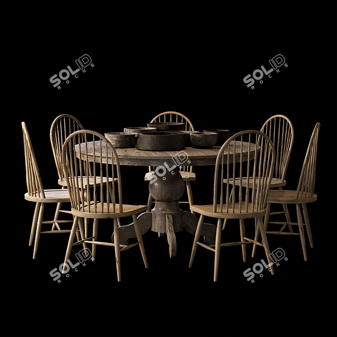 Modern Dining Set with Table and Chairs 3D model image 1