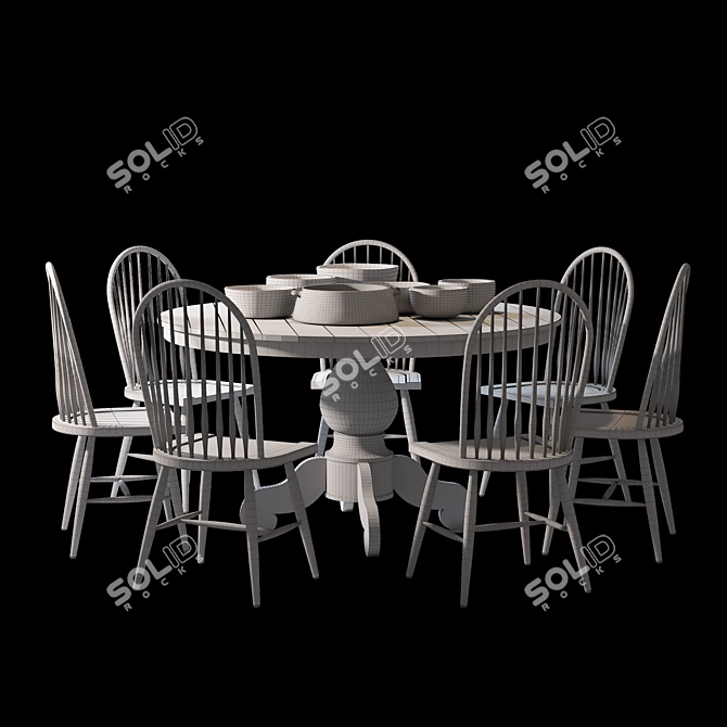 Modern Dining Set with Table and Chairs 3D model image 2