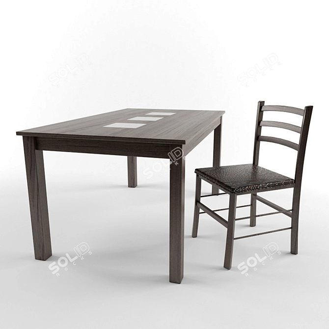 Modern Wood and Glass Dining Set 3D model image 2