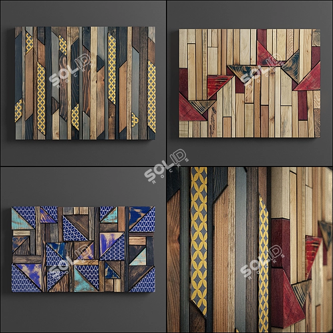 Vintage Wood Panel Art 3D model image 1