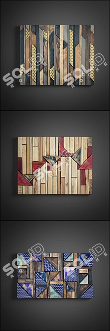 Vintage Wood Panel Art 3D model image 2