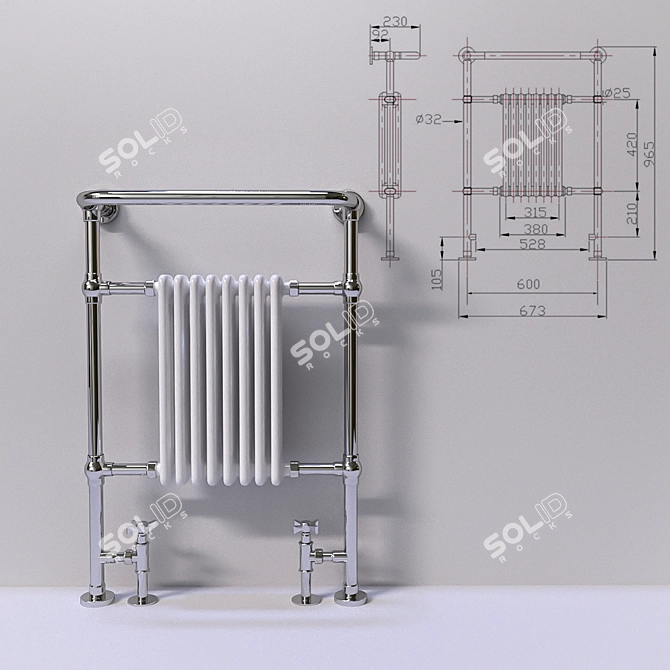 Savoy Heated Towel Rail 3D model image 2