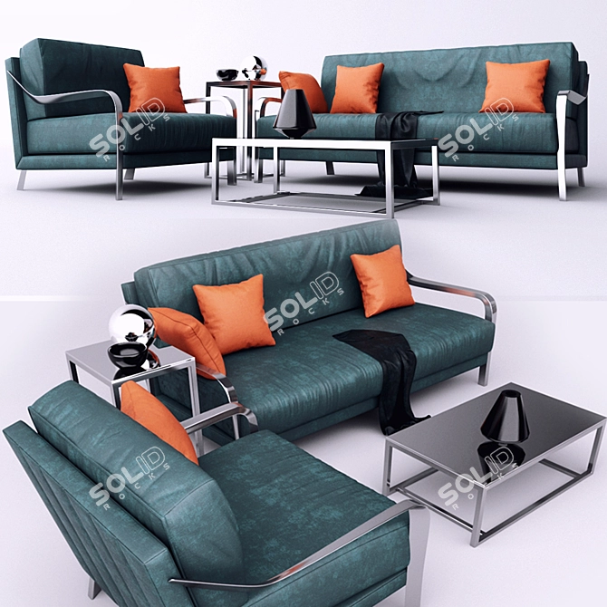 Sleek & Stylish Living: Sofa Set + Armchair 3D model image 1