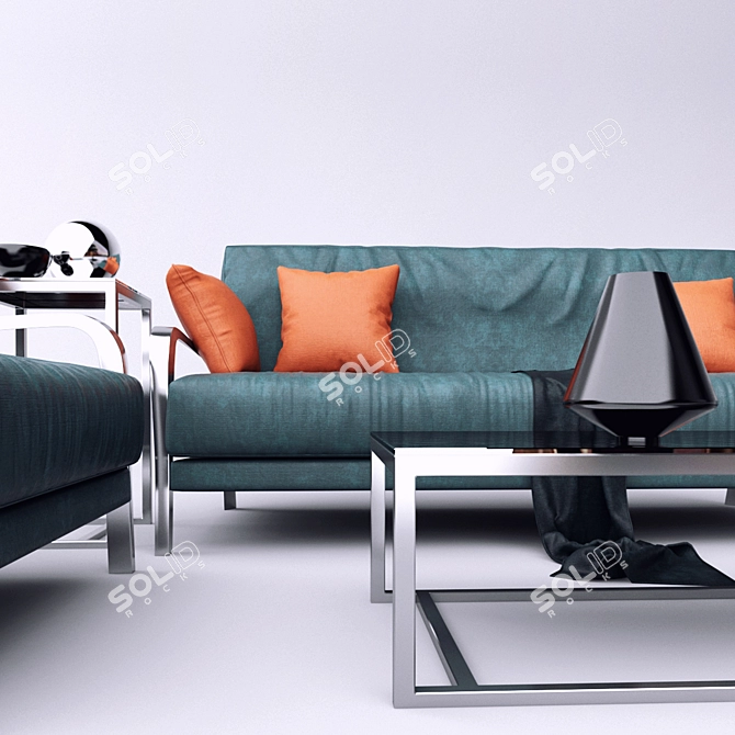Sleek & Stylish Living: Sofa Set + Armchair 3D model image 2