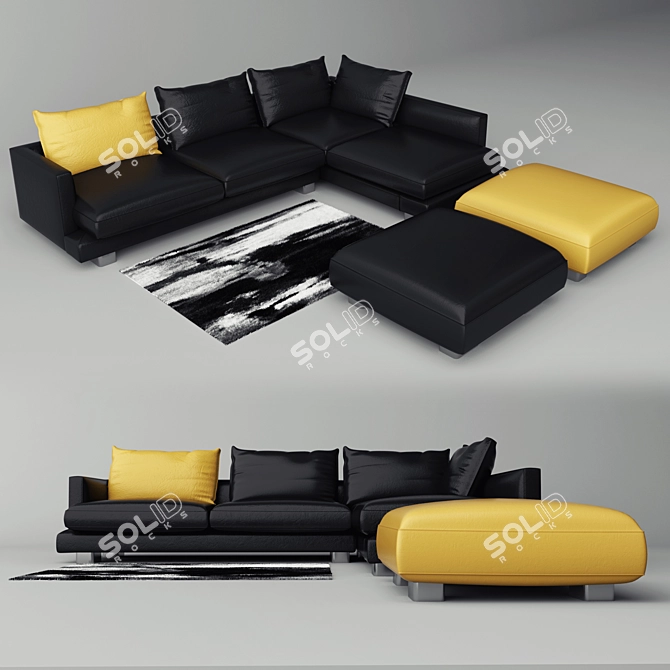 Modern & Vibrant Sofa: Black & Yellow 3D model image 1