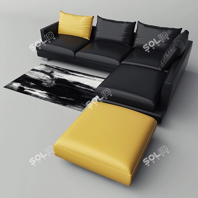 Modern & Vibrant Sofa: Black & Yellow 3D model image 2