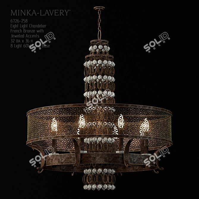 Elegant French Bronze Chandelier 3D model image 1