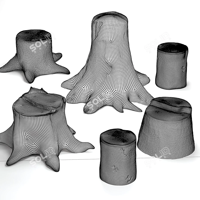 Natural Stump Collection & Lush Grass 3D model image 3