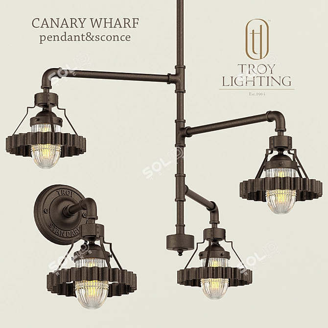 Industrial Loft Chandelier & Sconces: Troy Lighting Canary Wharf 3D model image 1