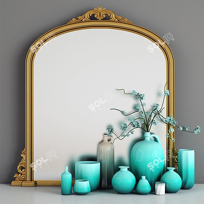 Elegant Floral Overmantle Mirror 3D model image 1