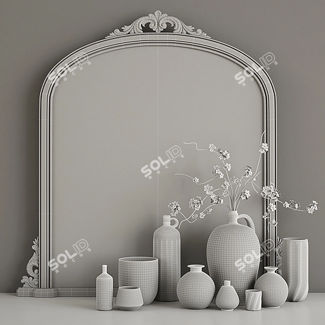 Elegant Floral Overmantle Mirror 3D model image 3