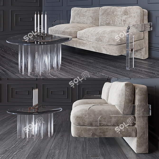 Modernist Lucite Love Seat & Matching Cocktail Table 3D model image 2