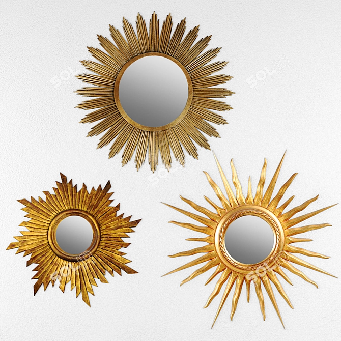 Radiant Reflections: Sunburst Mirror Set 3D model image 3
