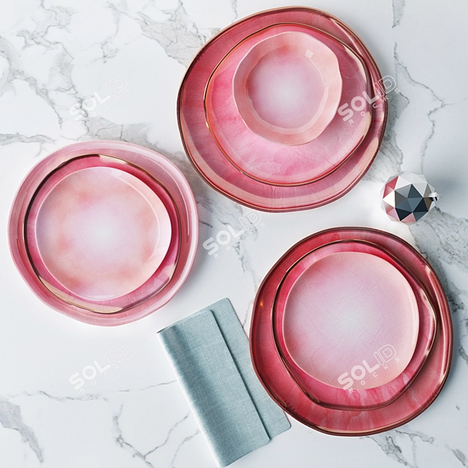 Handmade Irregular Pink Glaze Plates 3D model image 1