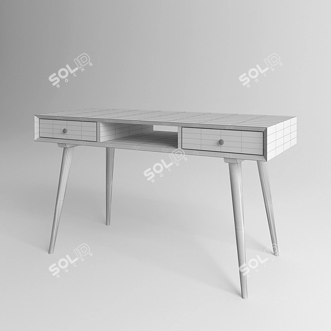 Rustic Oak Writing Desk 3D model image 2