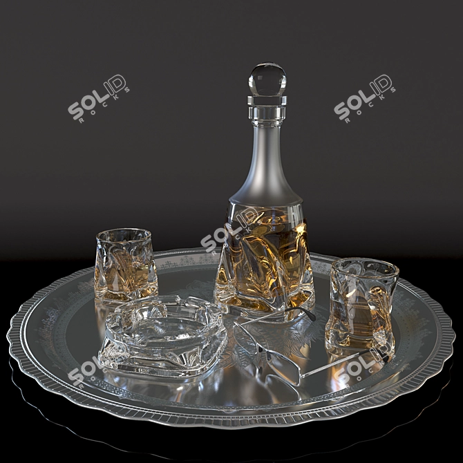 Whisky Essentials Set: Decanter, Glasses, Ashtray 3D model image 1