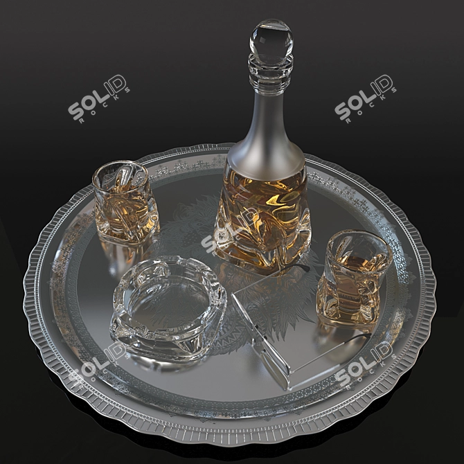 Whisky Essentials Set: Decanter, Glasses, Ashtray 3D model image 2