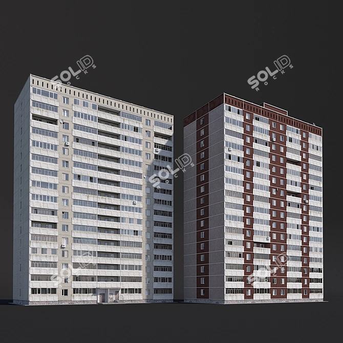 Versatile 16-Story Panel Building 3D model image 1