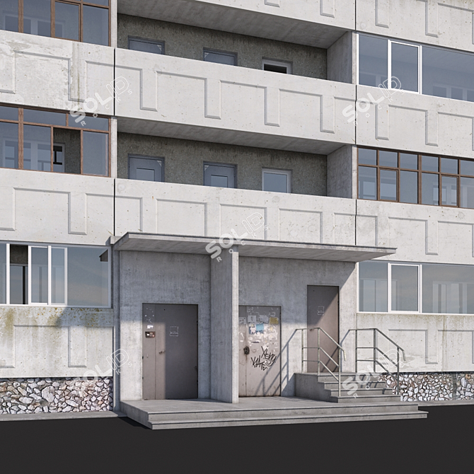 Versatile 16-Story Panel Building 3D model image 2