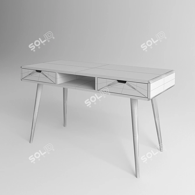Solid Oak Writing Desk 3D model image 2