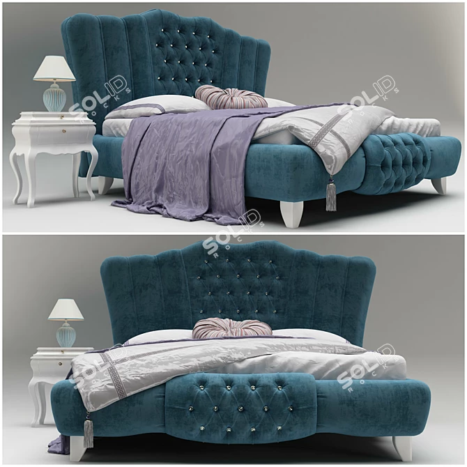 Luxury Blue Velvet Bed Set 3D model image 1