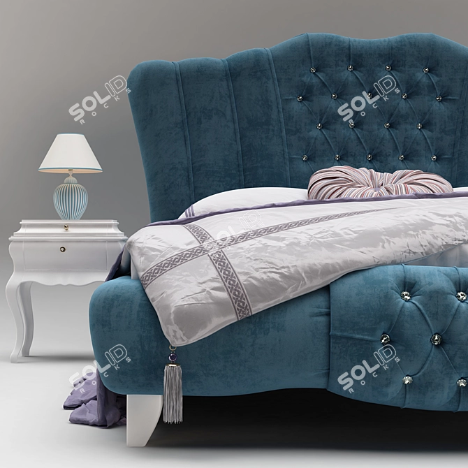 Luxury Blue Velvet Bed Set 3D model image 2