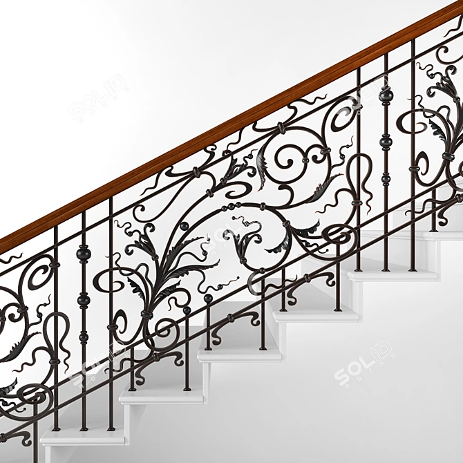 Elegant Iron and Wood Railing 3D model image 1