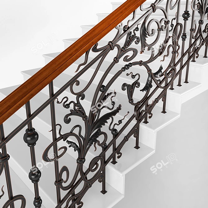 Elegant Iron and Wood Railing 3D model image 2