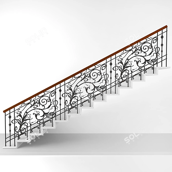 Elegant Iron and Wood Railing 3D model image 3