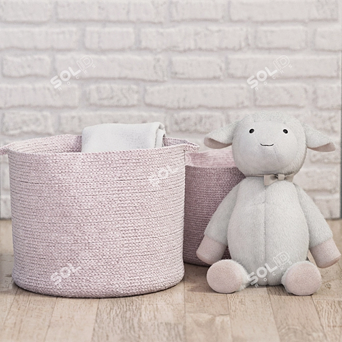 Pink Cotton Rope Storage with Sheep Bonus 3D model image 1