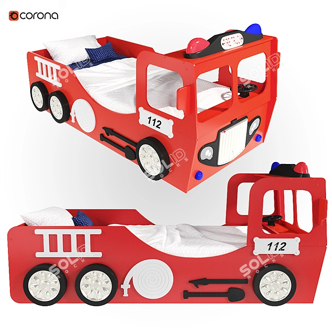 Fire Truck Cot | Quality Children's Bed 3D model image 1