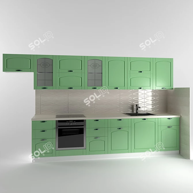 Modern 3700mm Kitchen: Stylish Design & Ample Storage 3D model image 1