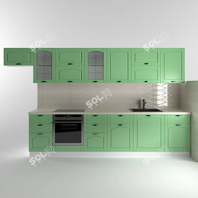Modern 3700mm Kitchen: Stylish Design & Ample Storage 3D model image 2