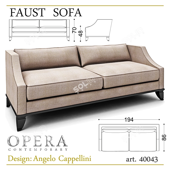 Sleek Modern Faust Sofa: Art.40043 3D model image 1